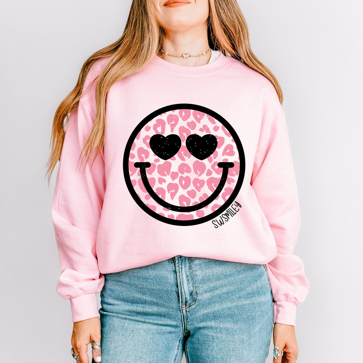 S.W.Smiley Leopard Heart Eyes Smiley -  Women's Graphic Sweatshirt