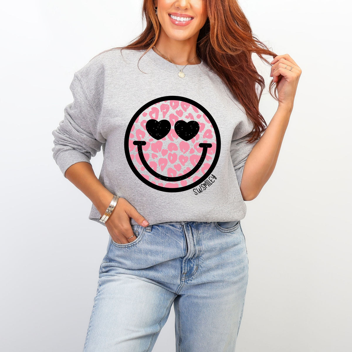 S.W.Smiley Leopard Heart Eyes Smiley -  Women's Graphic Sweatshirt