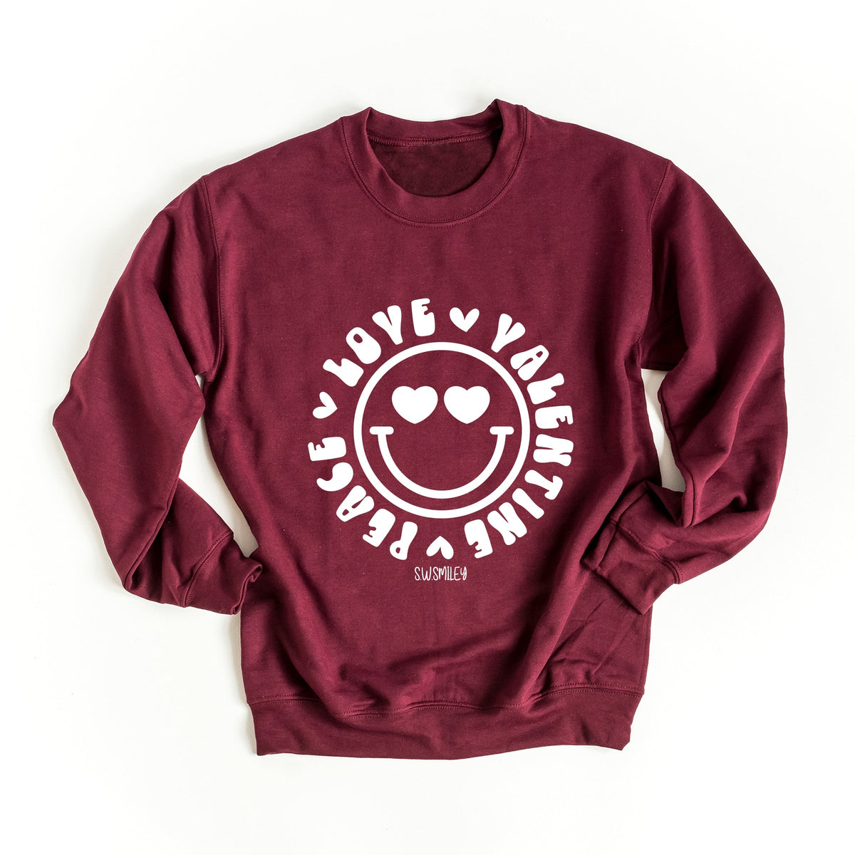 S.W.Smiley Peace Love Valentine Smiley -  Women's Graphic Sweatshirt