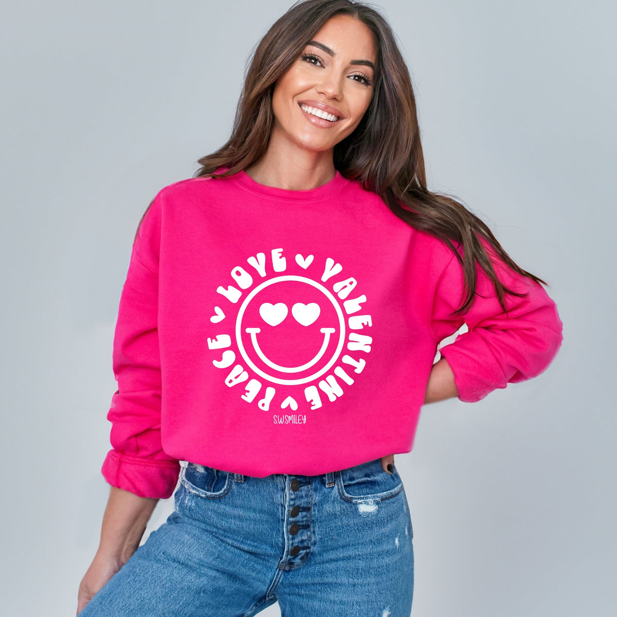S.W.Smiley Peace Love Valentine Smiley -  Women's Graphic Sweatshirt