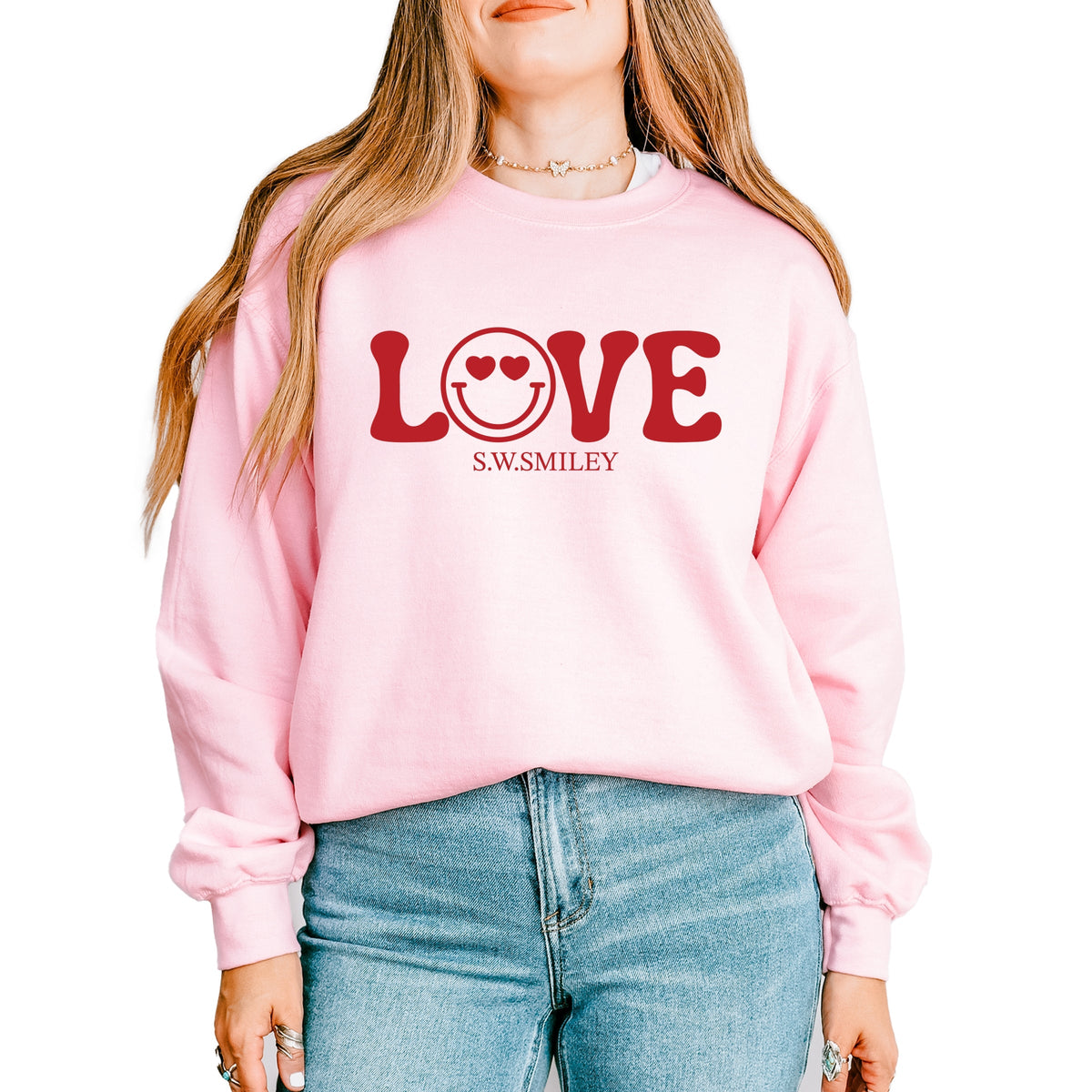 S.W.Smiley Love Smile -  Women's Graphic Sweatshirt