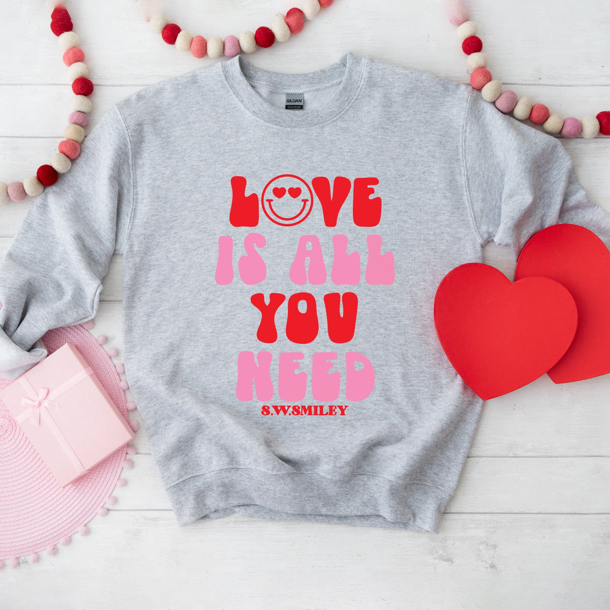 S.W.Smiley Love Is All You Need Smiley -  Women's Graphic Sweatshirt