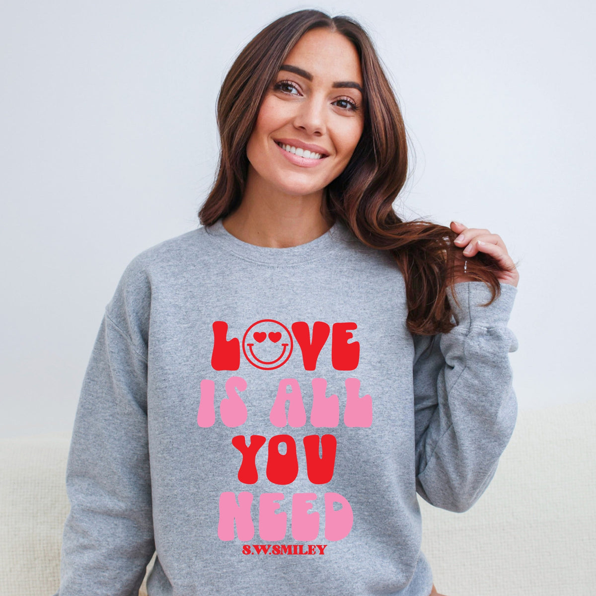 S.W.Smiley Love Is All You Need Smiley -  Women's Graphic Sweatshirt