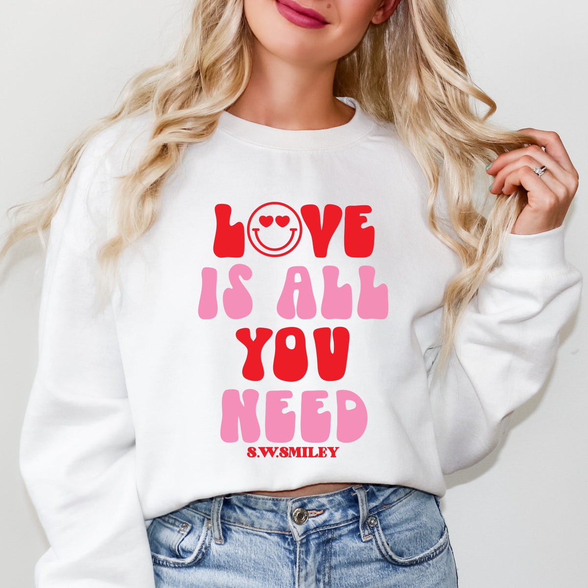 S.W.Smiley Love Is All You Need Smiley -  Women's Graphic Sweatshirt