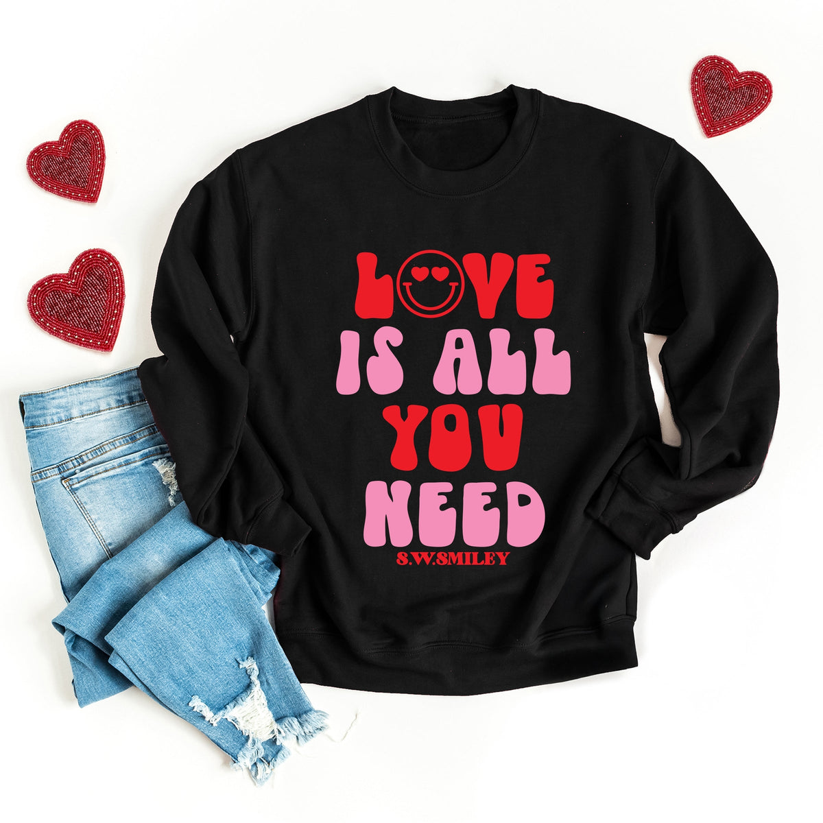 S.W.Smiley Love Is All You Need Smiley -  Women's Graphic Sweatshirt