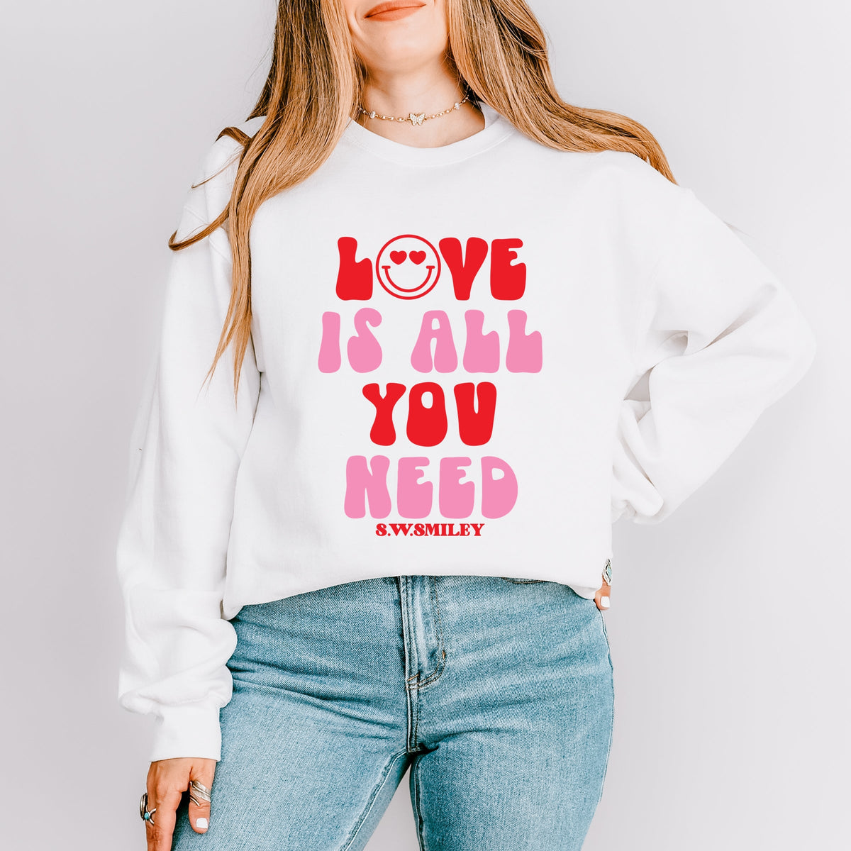 S.W.Smiley Love Is All You Need Smiley -  Women's Graphic Sweatshirt