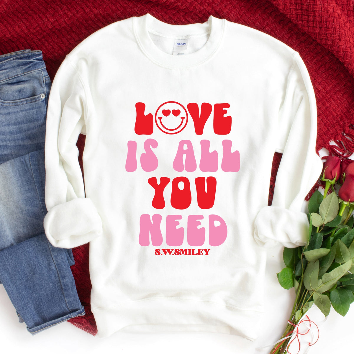 S.W.Smiley Love Is All You Need Smiley -  Women's Graphic Sweatshirt