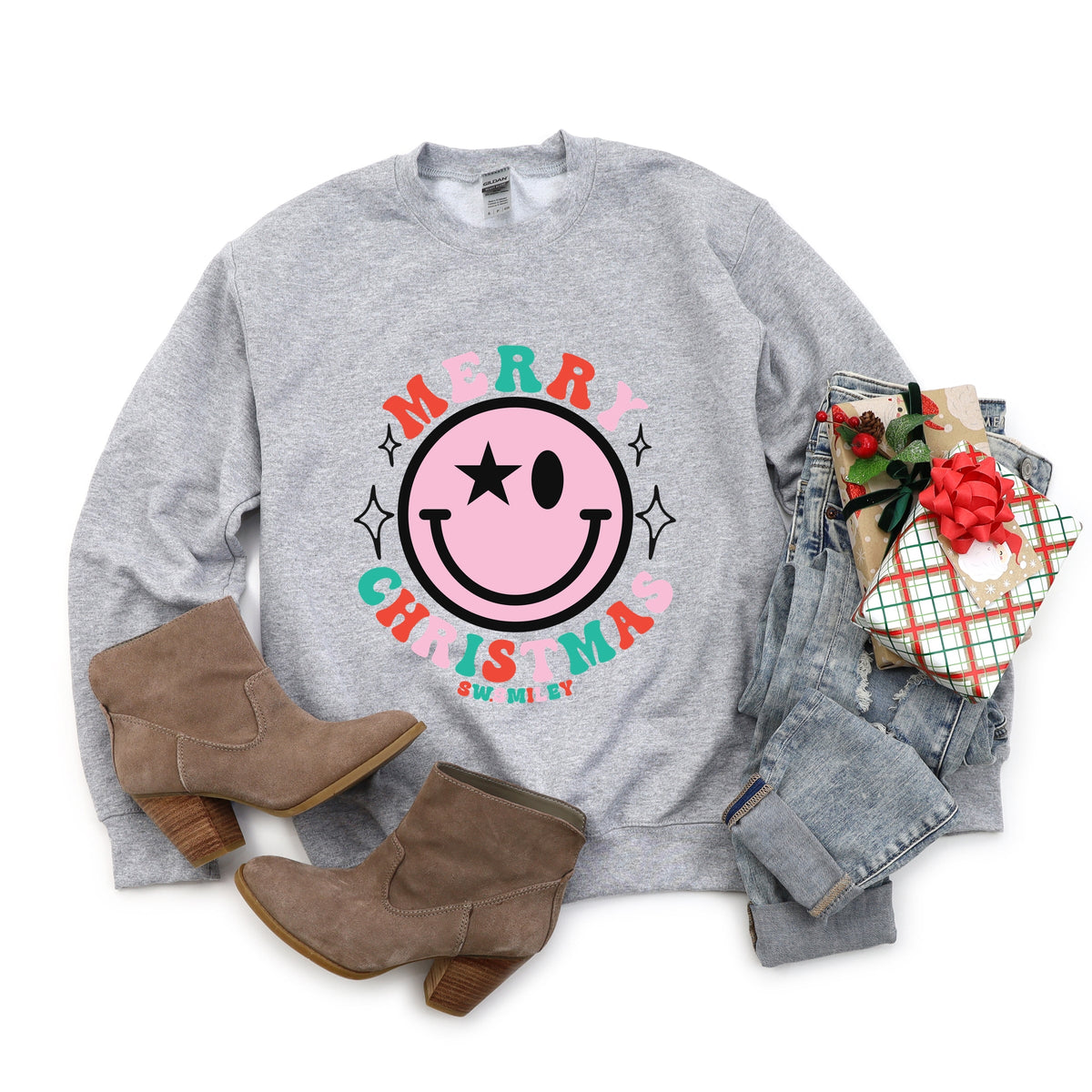 S.W.Smiley Merry Christmas Smiley  -  Women's Graphic Sweatshirt