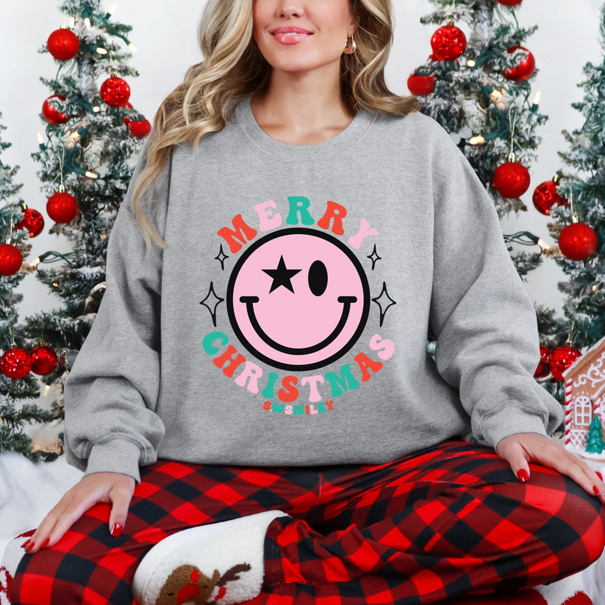 S.W.Smiley Merry Christmas Smiley  -  Women's Graphic Sweatshirt