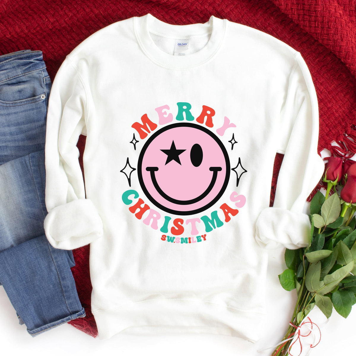 S.W.Smiley Merry Christmas Smiley  -  Women's Graphic Sweatshirt