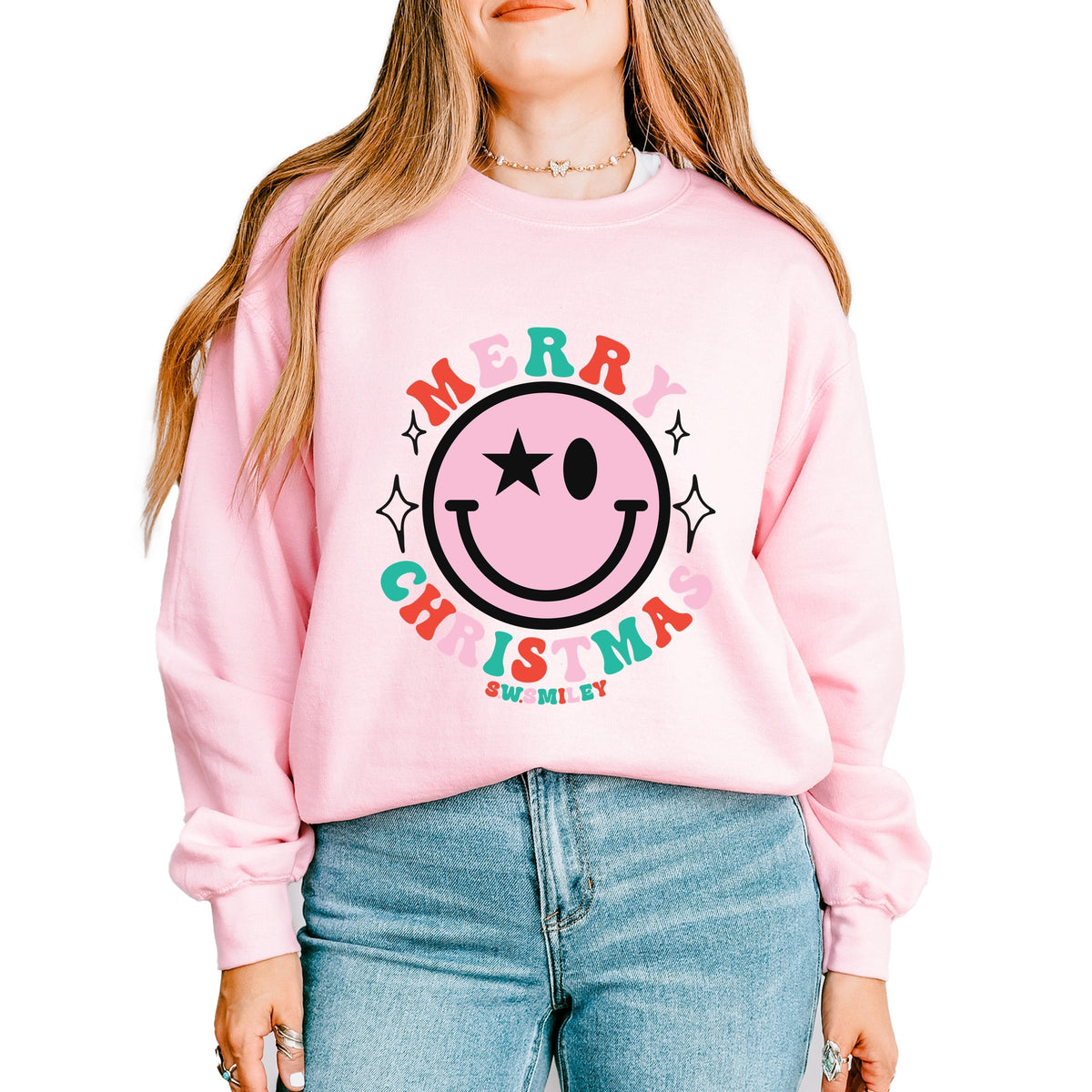 S.W.Smiley Merry Christmas Smiley  -  Women's Graphic Sweatshirt