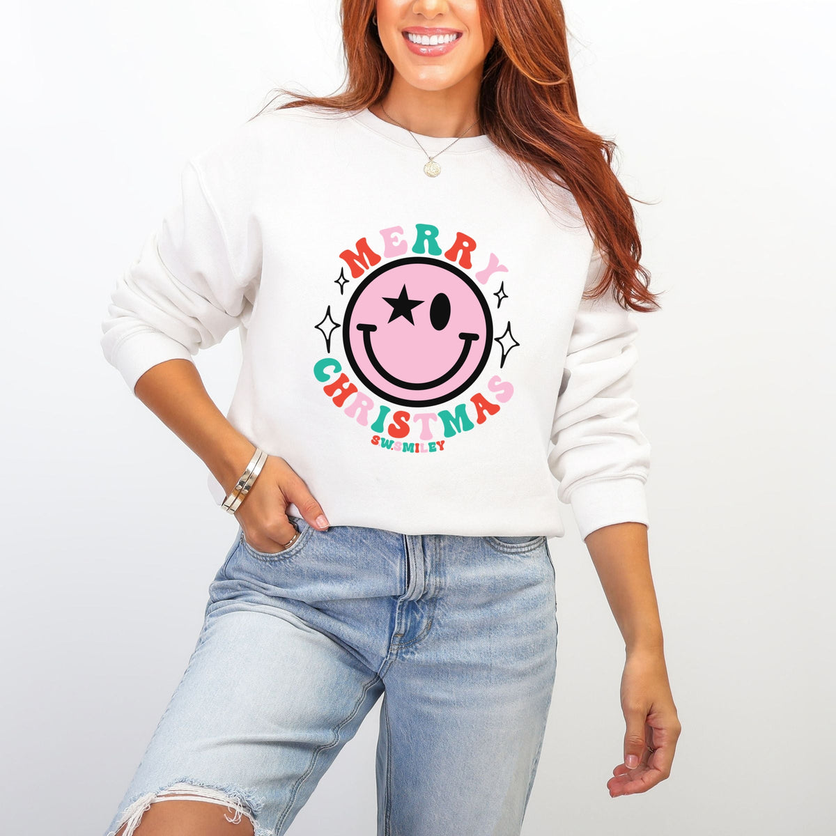 S.W.Smiley Merry Christmas Smiley  -  Women's Graphic Sweatshirt