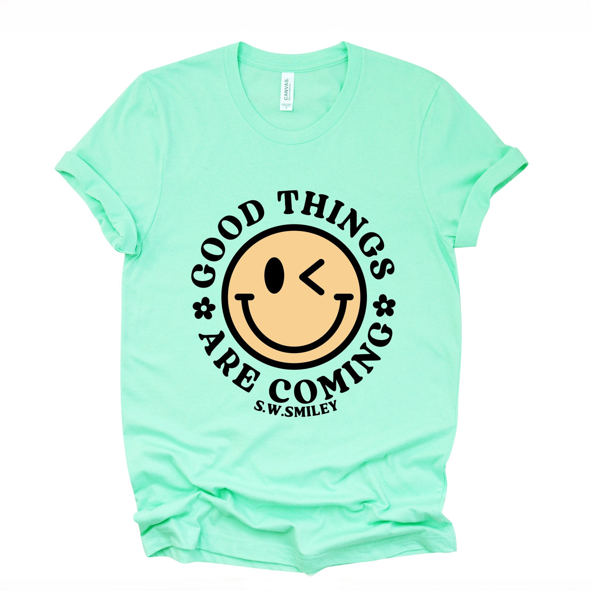 S.W.Smiley Good Things Are Coming Smiley Face - Women's Short Sleeve Graphic T-Shirt