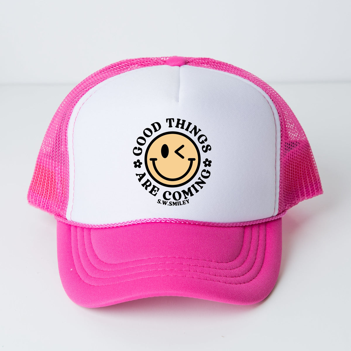 S.W.Smiley Good Things Are Coming Smiley Face - Women's Graphic Foam Trucker Hat