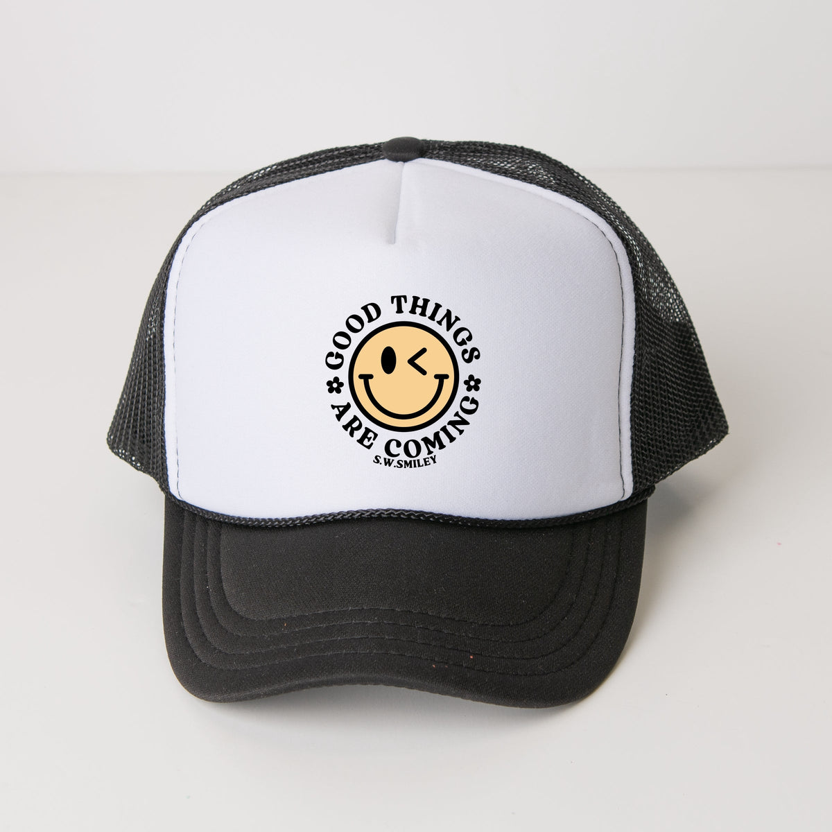 S.W.Smiley Good Things Are Coming Smiley Face - Women's Graphic Foam Trucker Hat