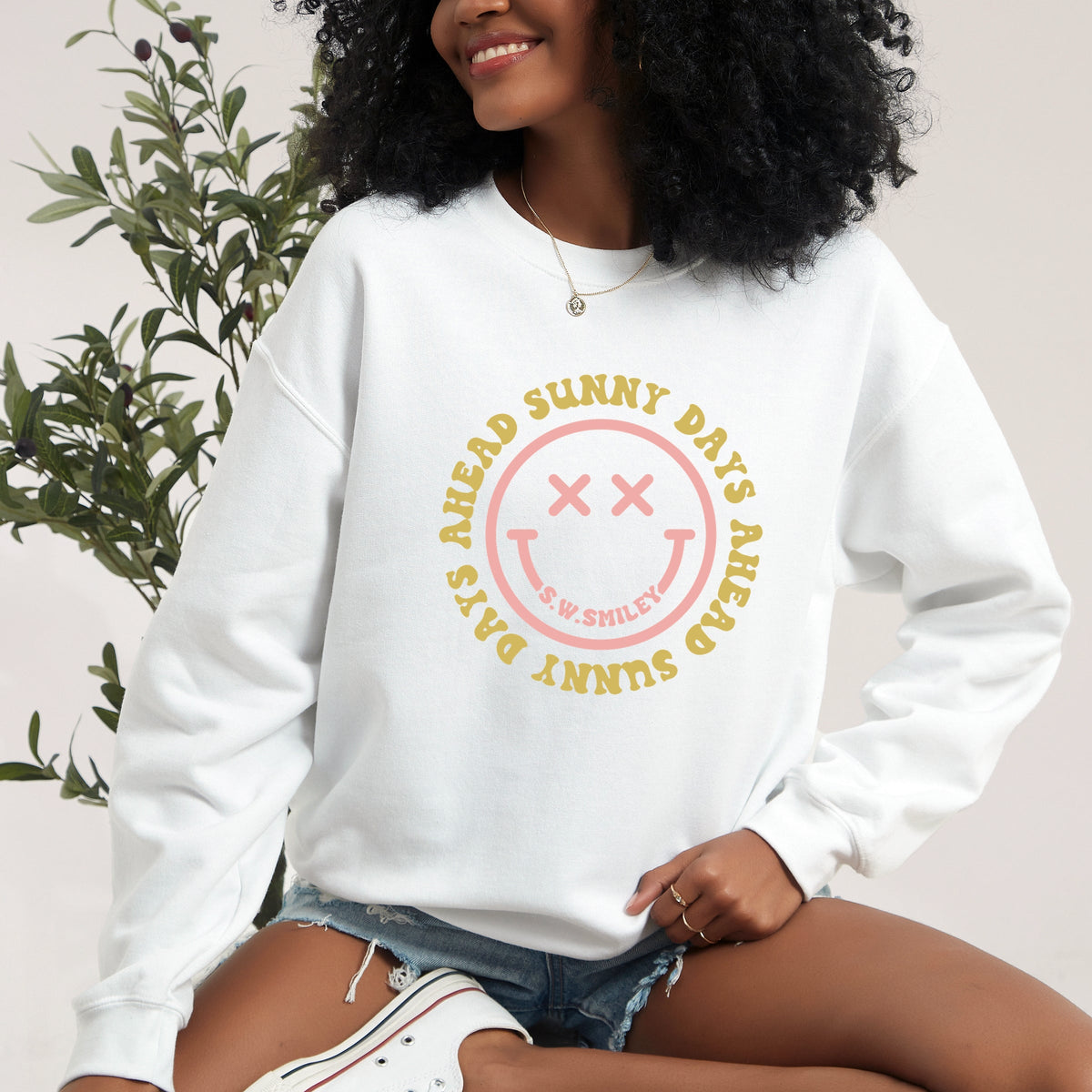 S.W.Smiley Sunny Days Ahead Smiley Face -  Women's Graphic Sweatshirt