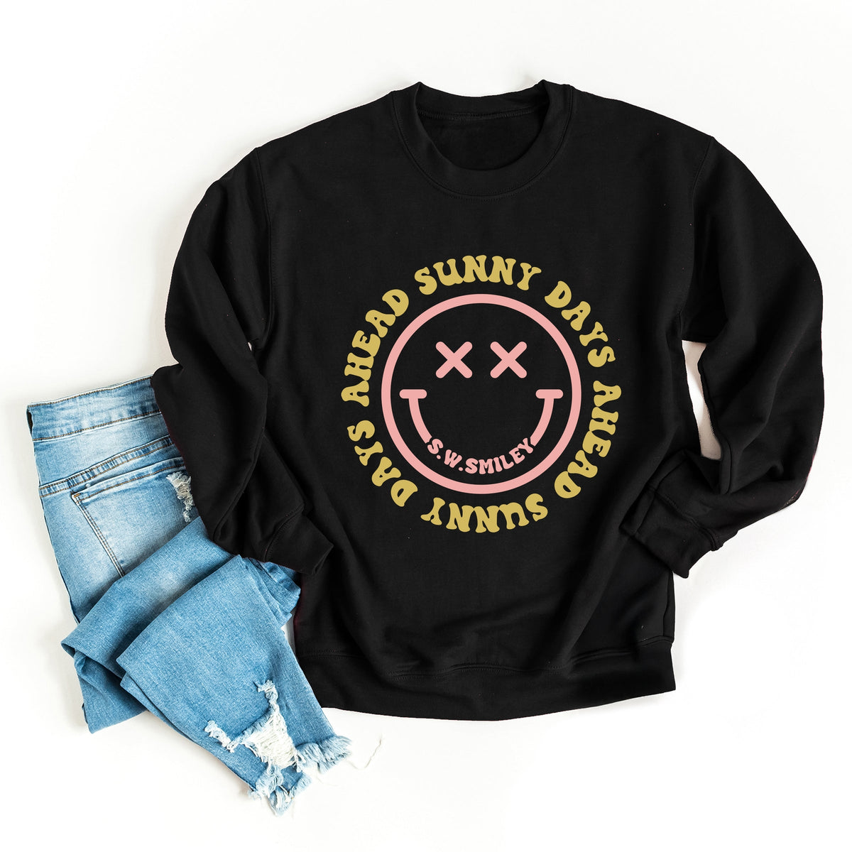 S.W.Smiley Sunny Days Ahead Smiley Face -  Women's Graphic Sweatshirt
