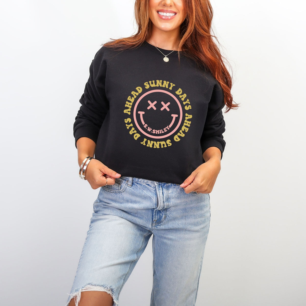 S.W.Smiley Sunny Days Ahead Smiley Face -  Women's Graphic Sweatshirt