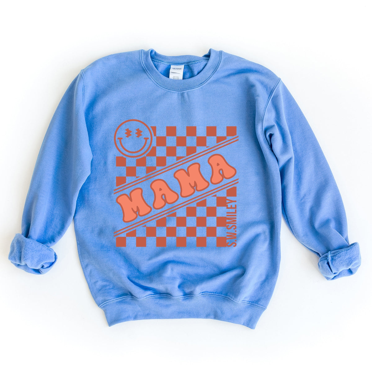 S.W.Smiley Mama Checkerboard Smiley Face -  Women's Graphic Sweatshirt