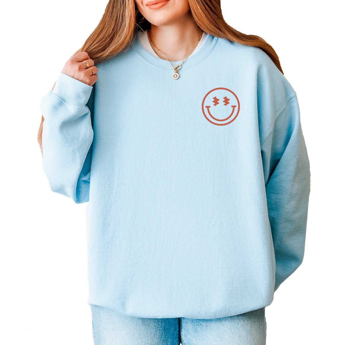 S.W.Smiley Mama Checkerboard Smiley Face Front and Back Design -  Women's Graphic Sweatshirt
