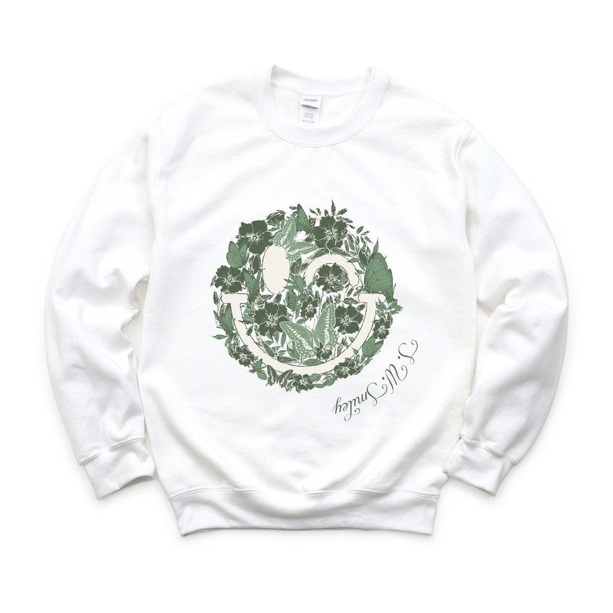 S.W.Smiley Green Floral Butterflies - Women's Graphic Sweatshirt