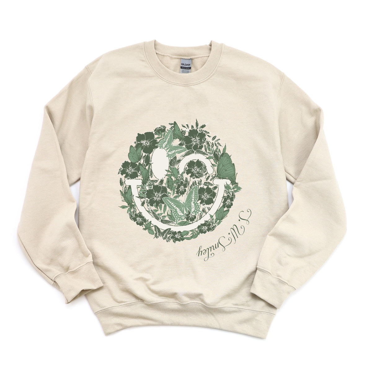 S.W.Smiley Green Floral Butterflies - Women's Graphic Sweatshirt