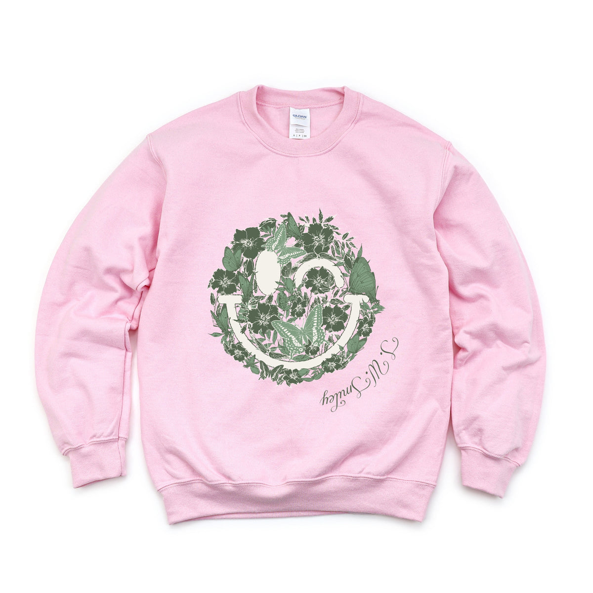 S.W.Smiley Green Floral Butterflies - Women's Graphic Sweatshirt