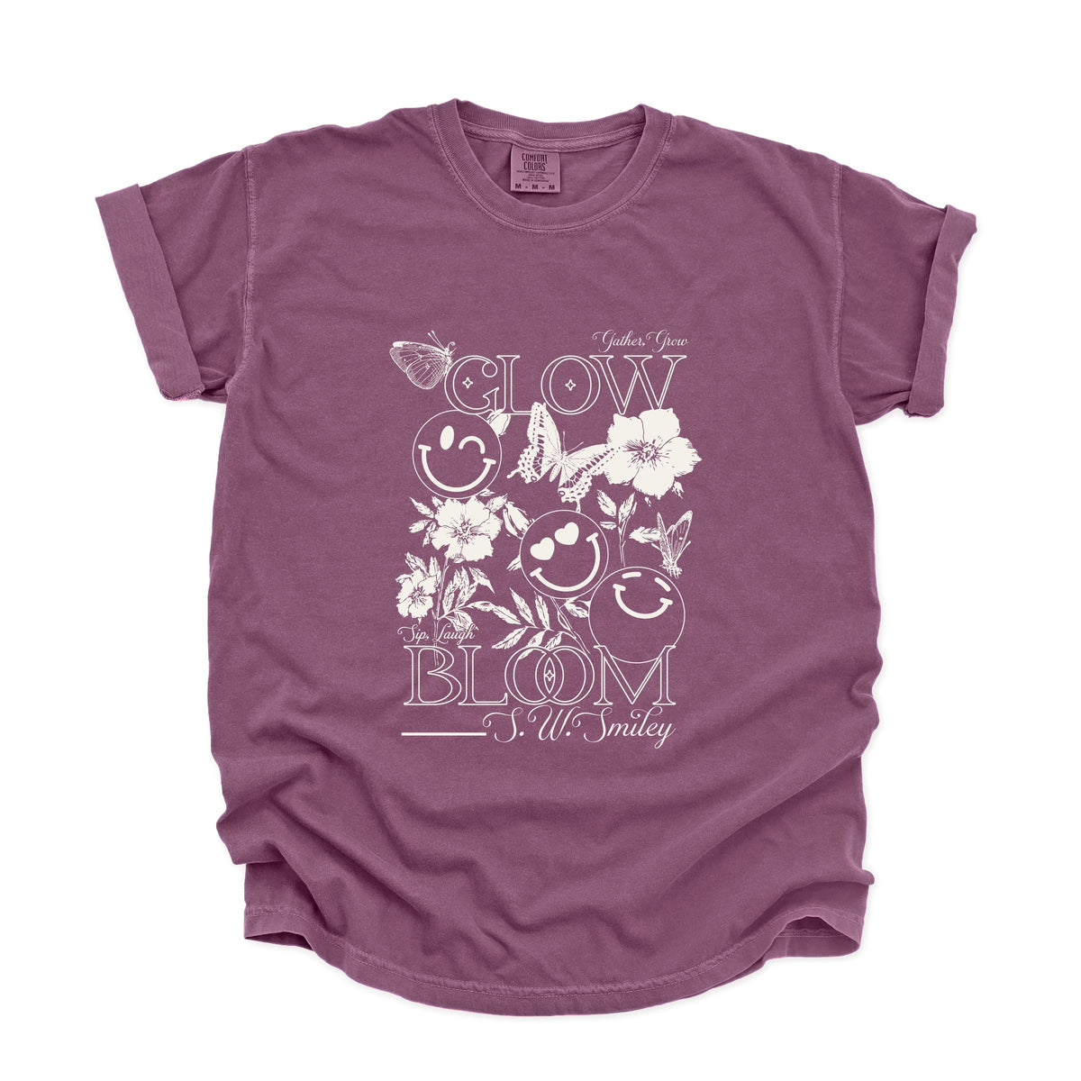 S.W.Smiley Gather, Grow, Glow - Women's Garment Dyed Graphic T-Shirt