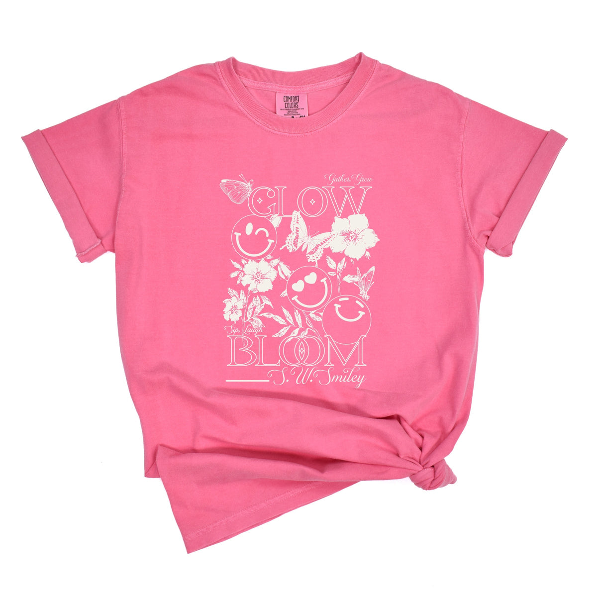 S.W.Smiley Gather, Grow, Glow - Women's Garment Dyed Graphic T-Shirt