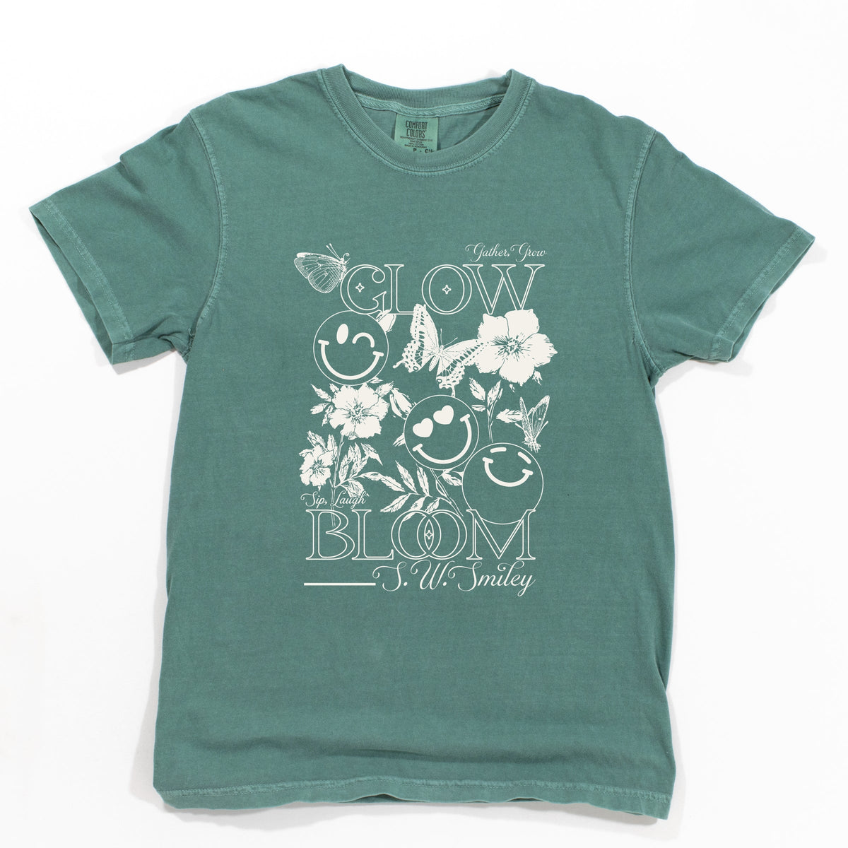 S.W.Smiley Gather, Grow, Glow - Women's Garment Dyed Graphic T-Shirt