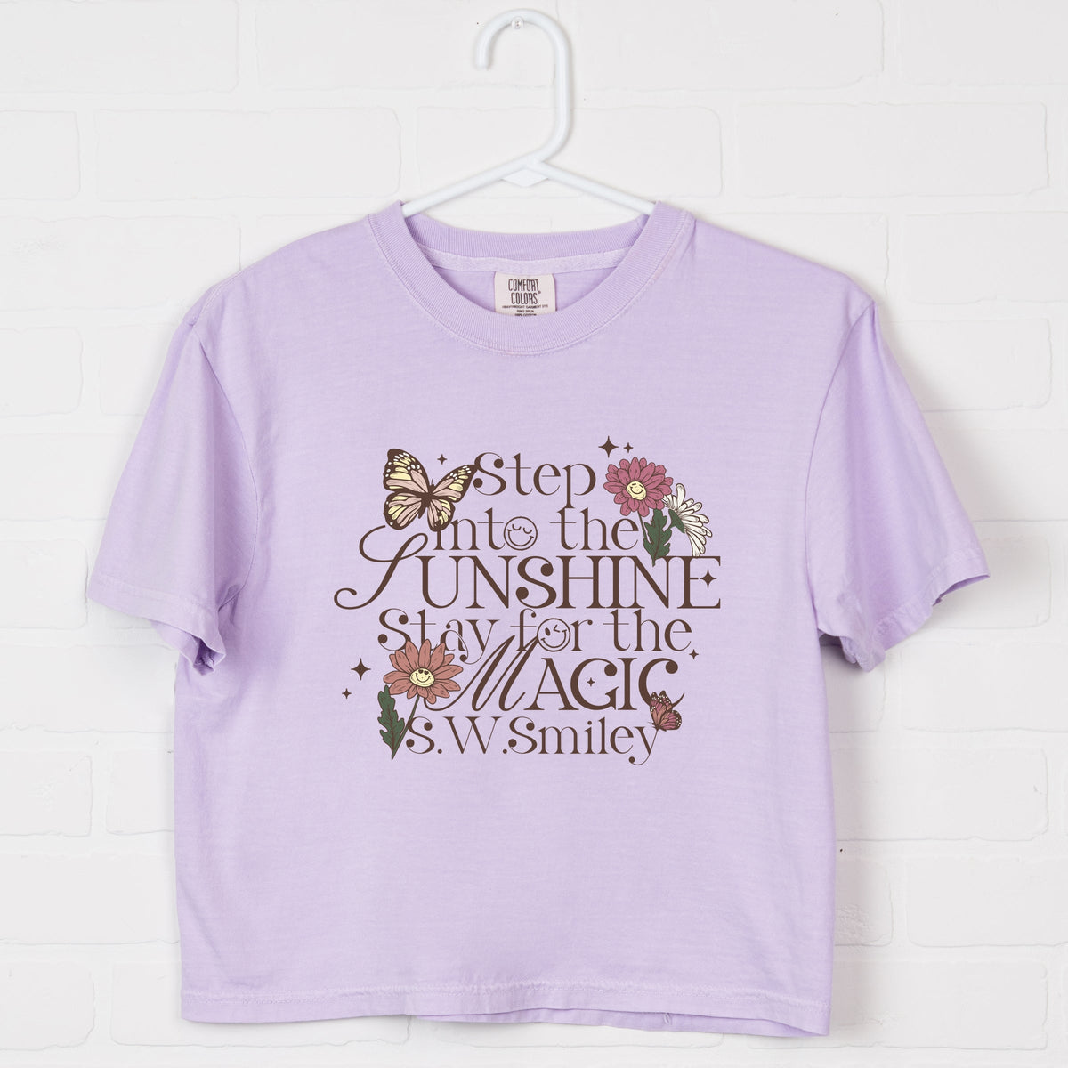S.W.Smiley Step Into The Sunshine - Women's Boxy Crop Top Graphic T-Shirt