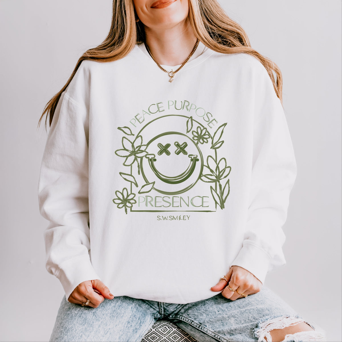 S.W.Smiley Peace Purpose Presence - Women's Lightweight Garment Dyed Sweatshirt