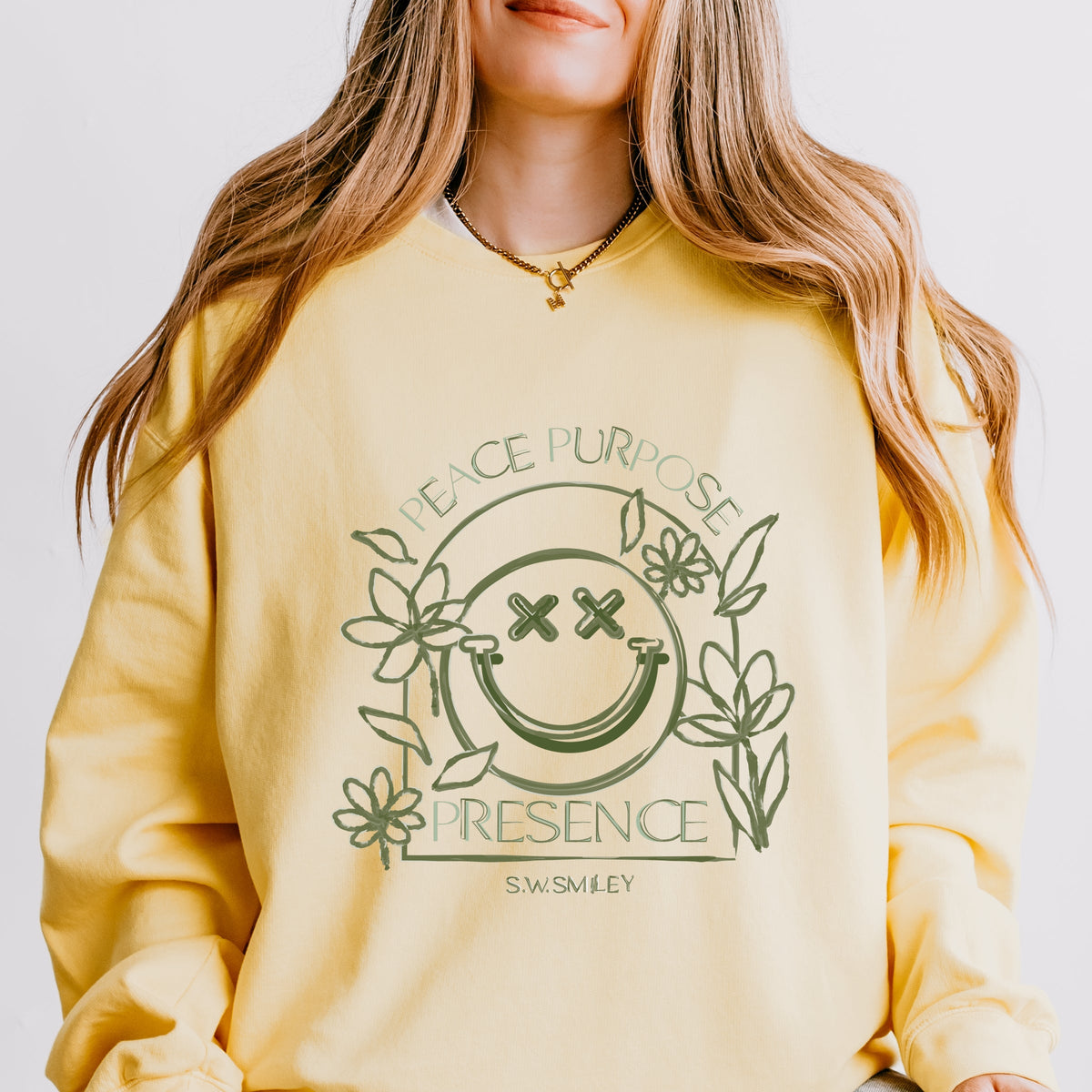 S.W.Smiley Peace Purpose Presence - Women's Lightweight Garment Dyed Sweatshirt