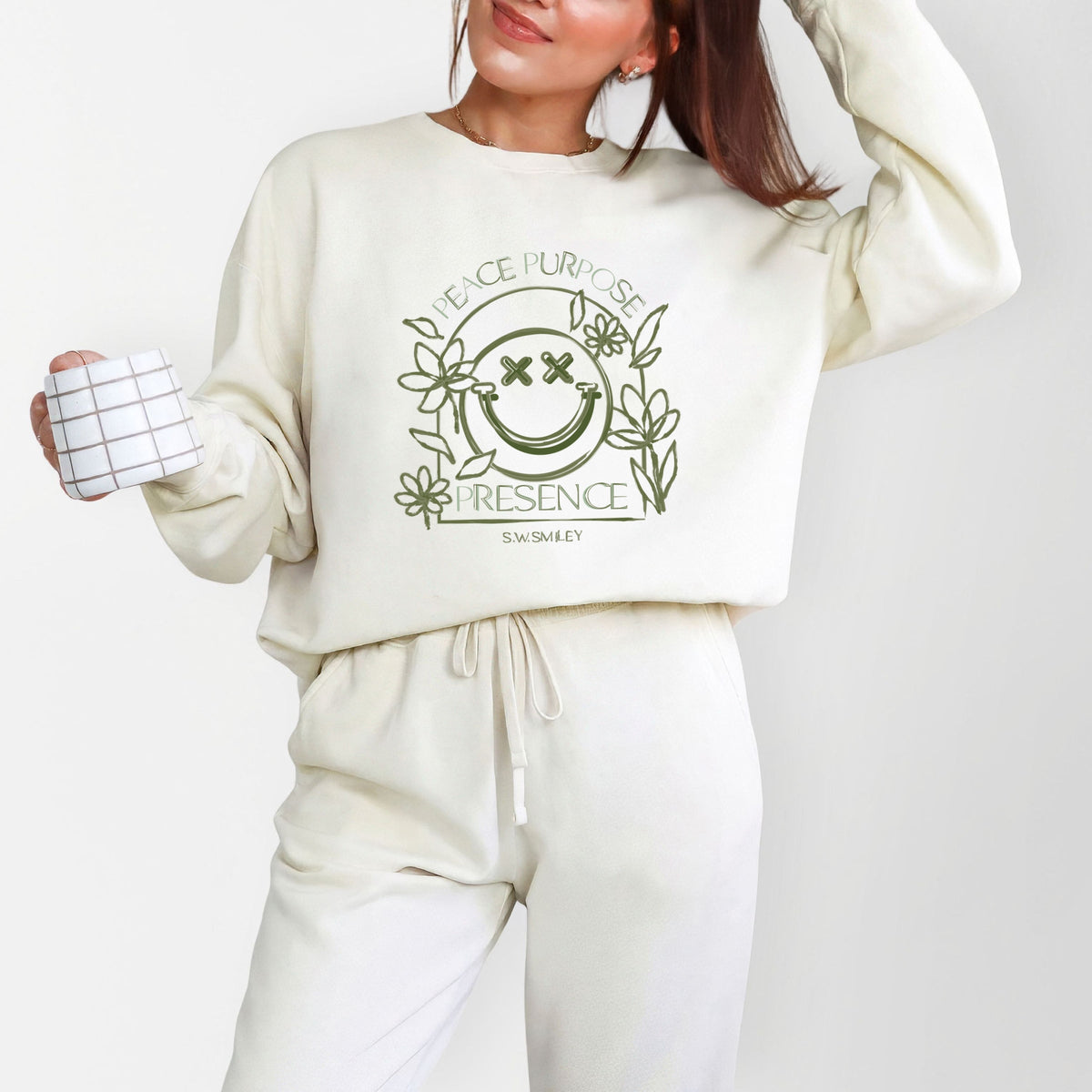 S.W.Smiley Peace Purpose Presence - Women's Lightweight Garment Dyed Sweatshirt
