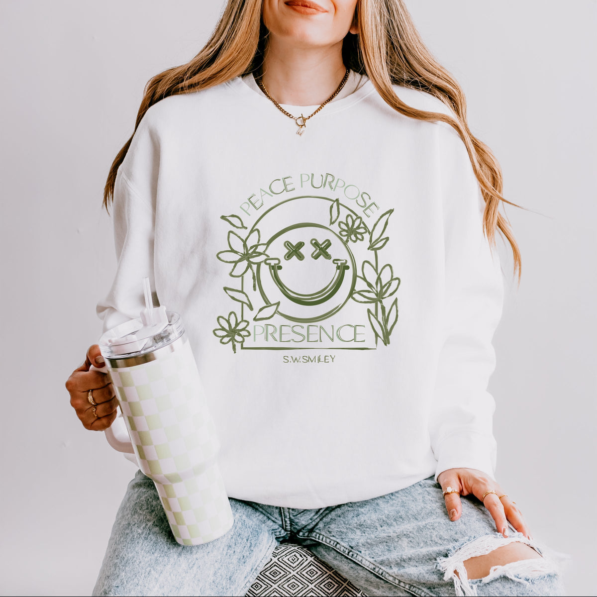 S.W.Smiley Peace Purpose Presence - Women's Lightweight Garment Dyed Sweatshirt