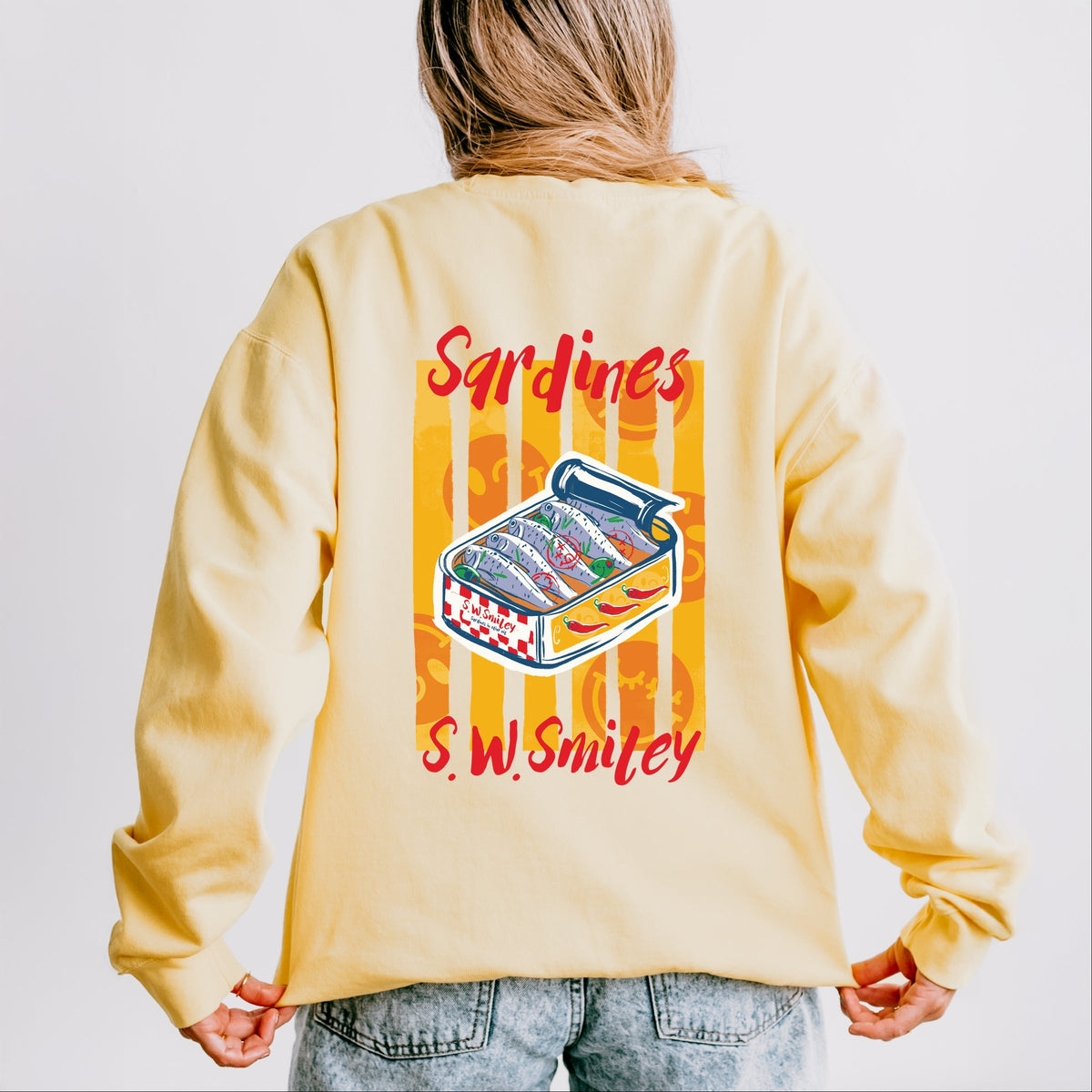 S.W. Smiley Sardines Can - Women's Lightweight Garment Dyed Sweatshirt