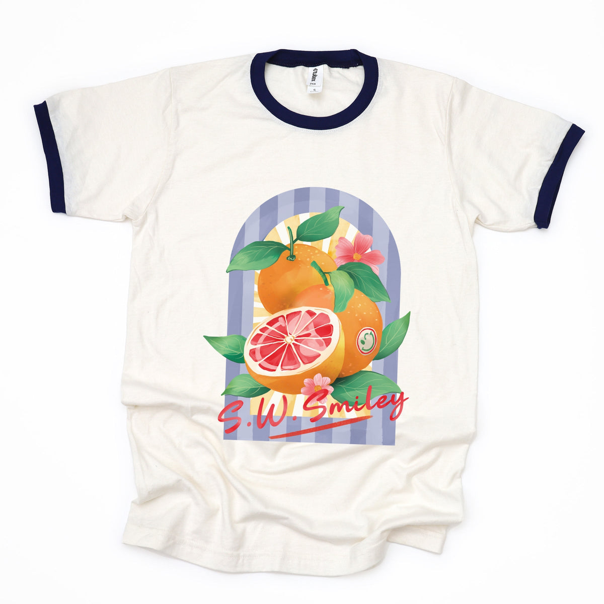 S.W.Smiley Fruits and Stripes - Women's Ringer Graphic T-Shirt