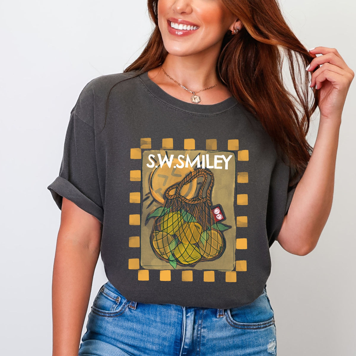 S.W.Smiley Lemon Bag - Women's Garment Dyed Graphic T-Shirt