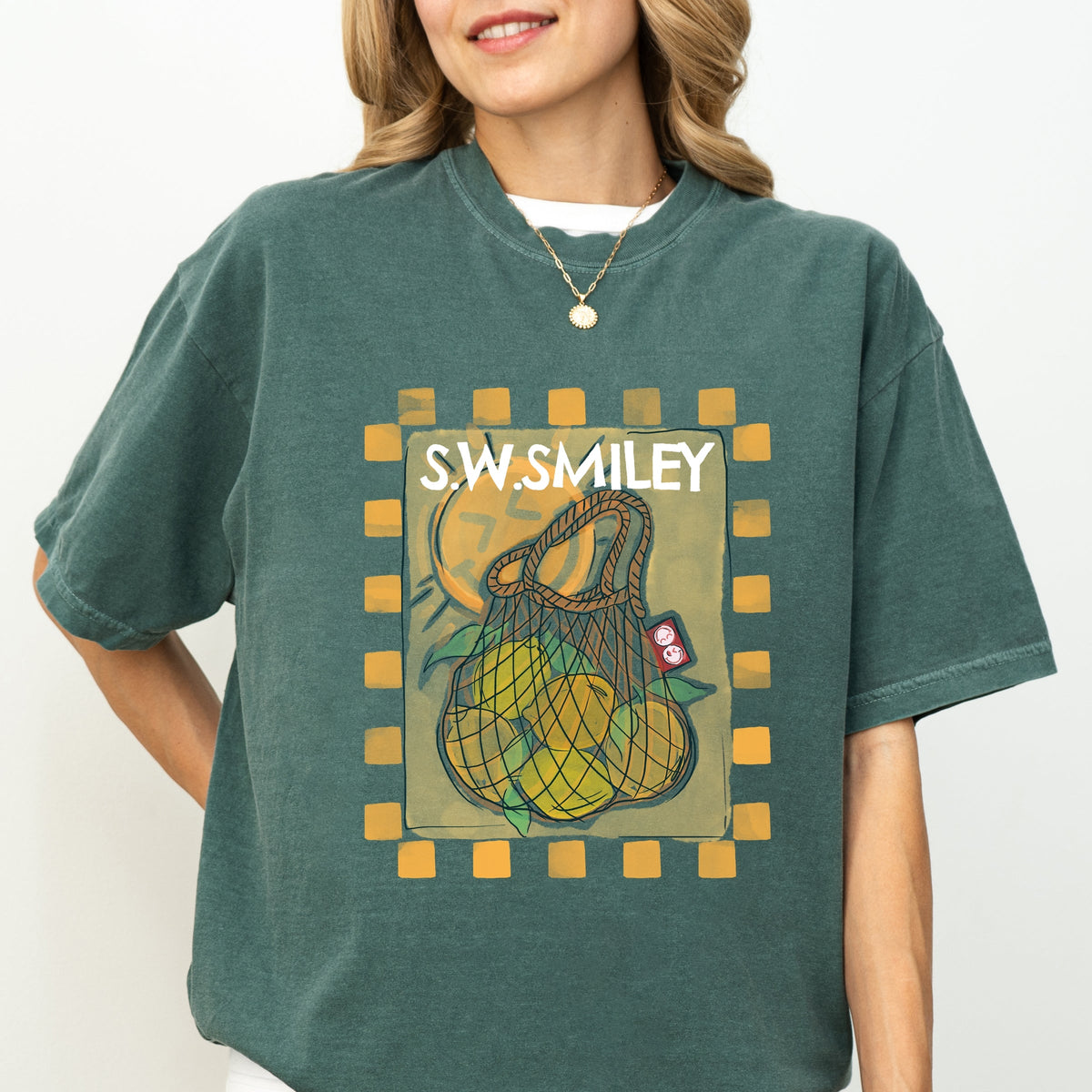 S.W.Smiley Lemon Bag - Women's Garment Dyed Graphic T-Shirt