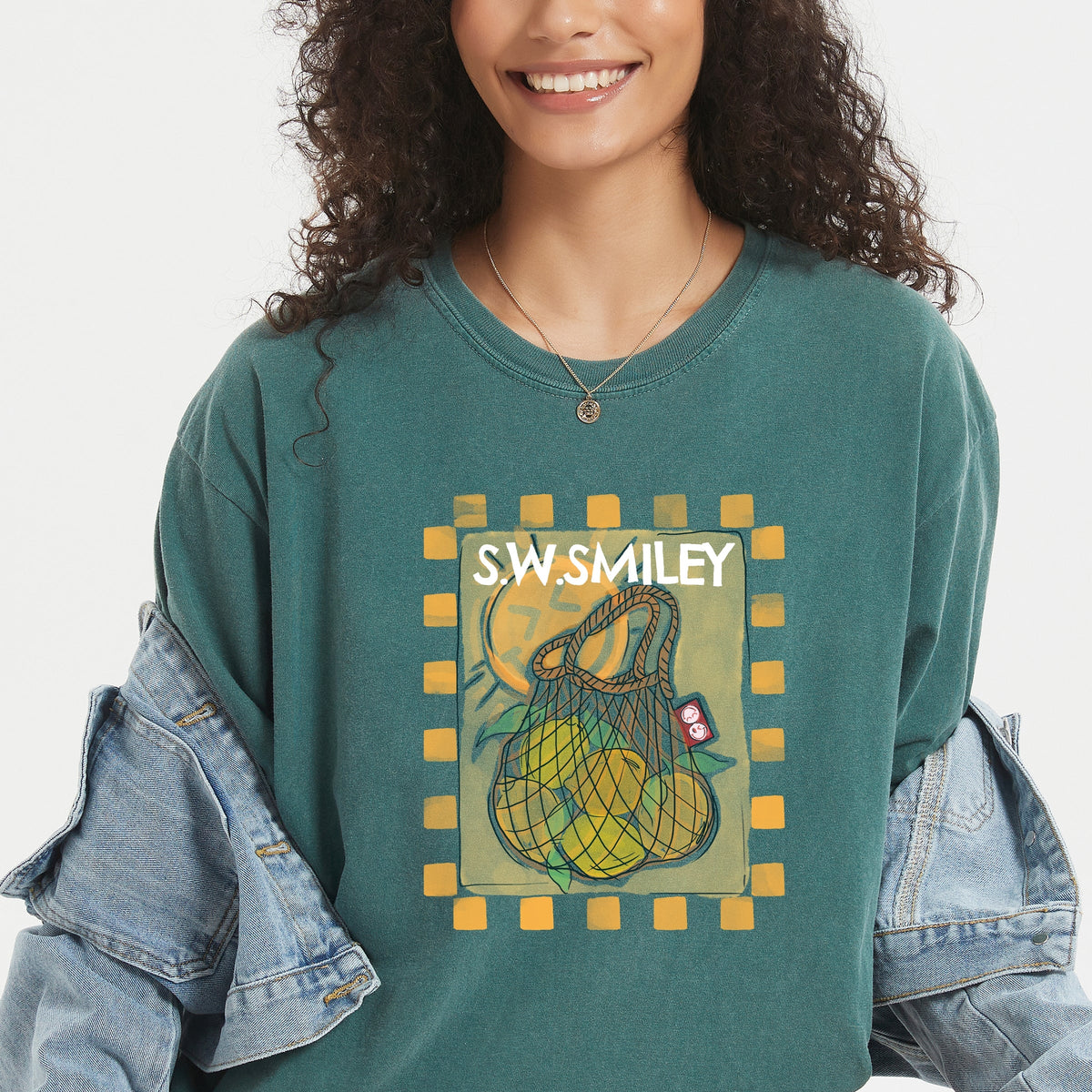 S.W.Smiley Lemon Bag - Women's Garment Dyed Graphic T-Shirt
