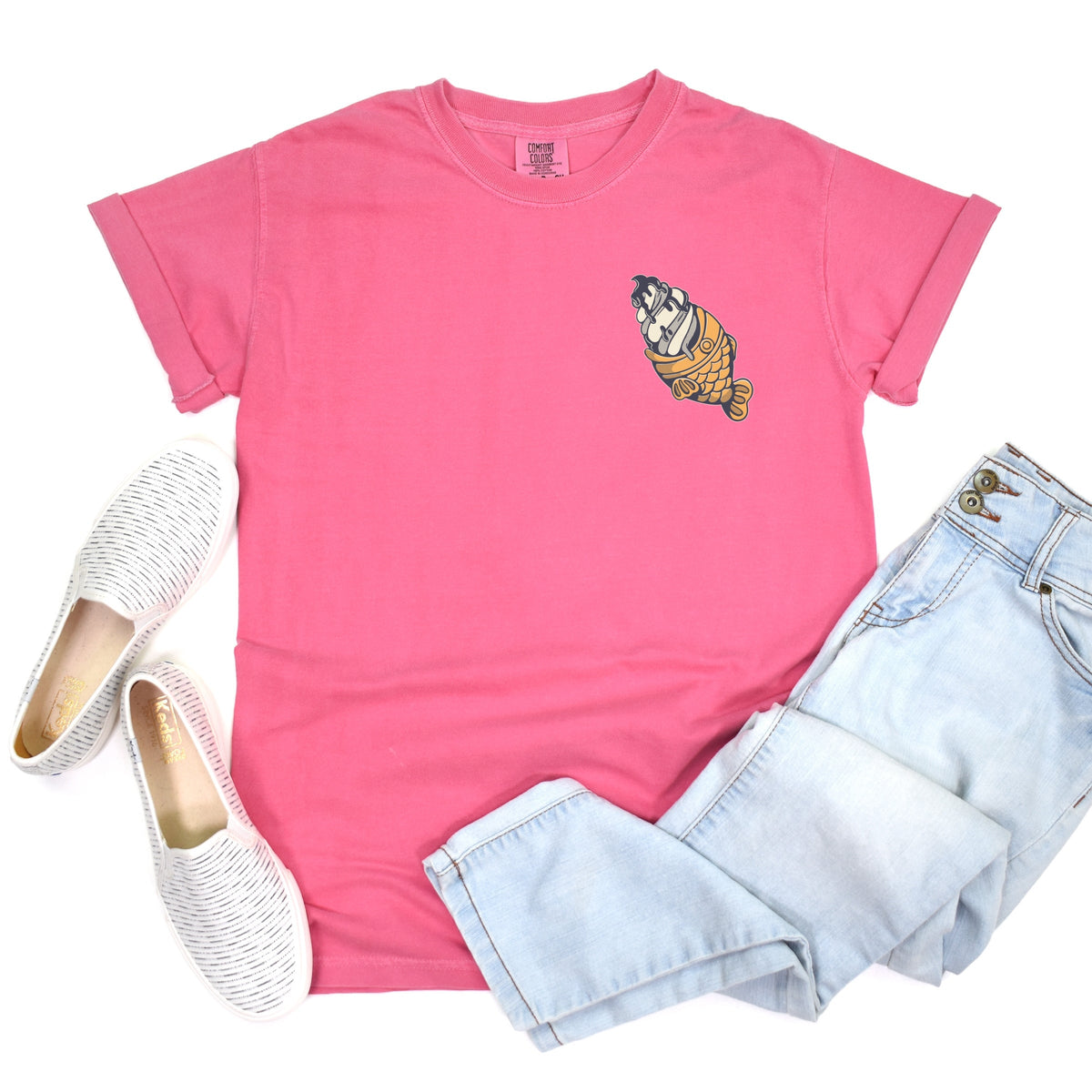 S.W.Smiley Taiyaki - Women's Garment Dyed Graphic T-Shirt