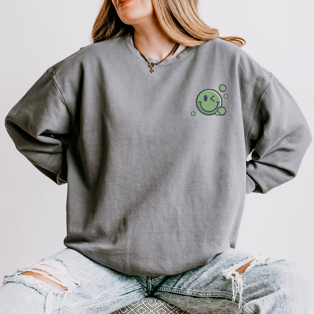 S.W.Smiley Boba - Women's Lightweight Garment Dyed Sweatshirt