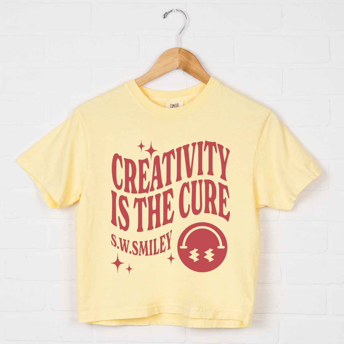 S.W.Smiley Creativity Is The Cure - Women's Boxy Crop Top Graphic T-Shirt