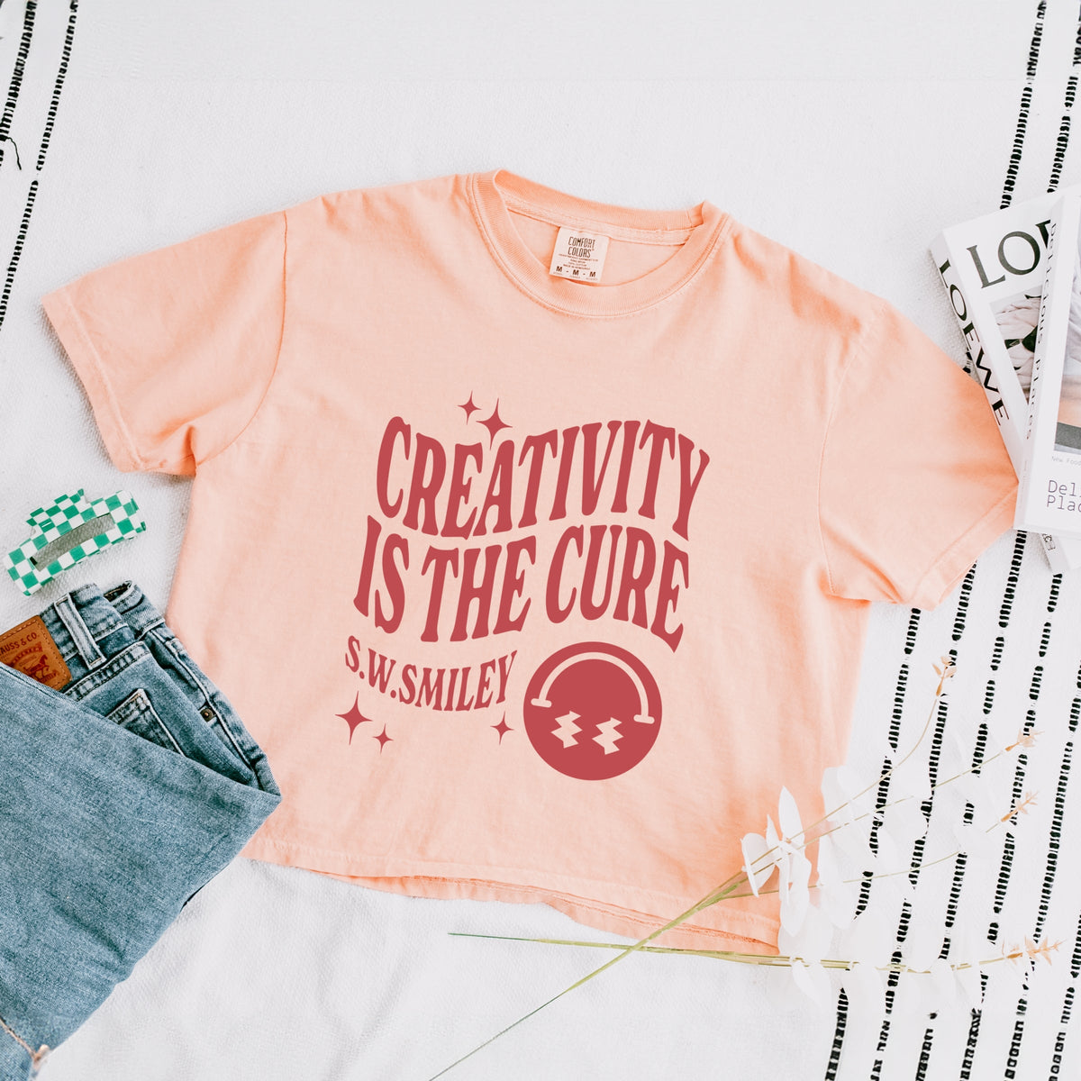 S.W.Smiley Creativity Is The Cure - Women's Boxy Crop Top Graphic T-Shirt