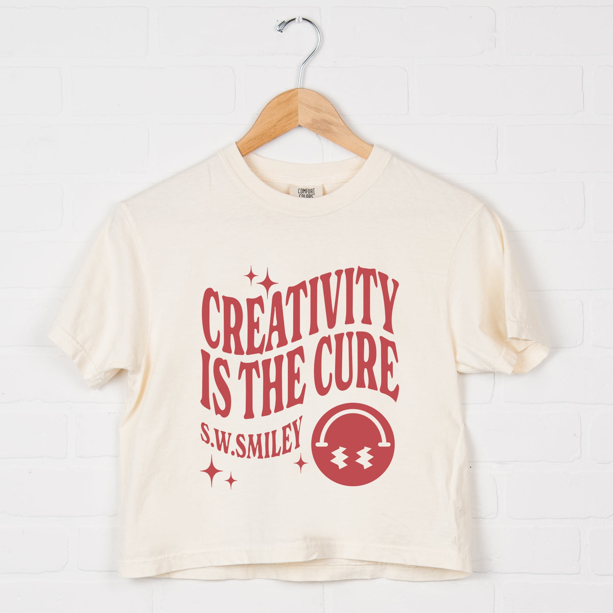 S.W.Smiley Creativity Is The Cure - Women's Boxy Crop Top Graphic T-Shirt