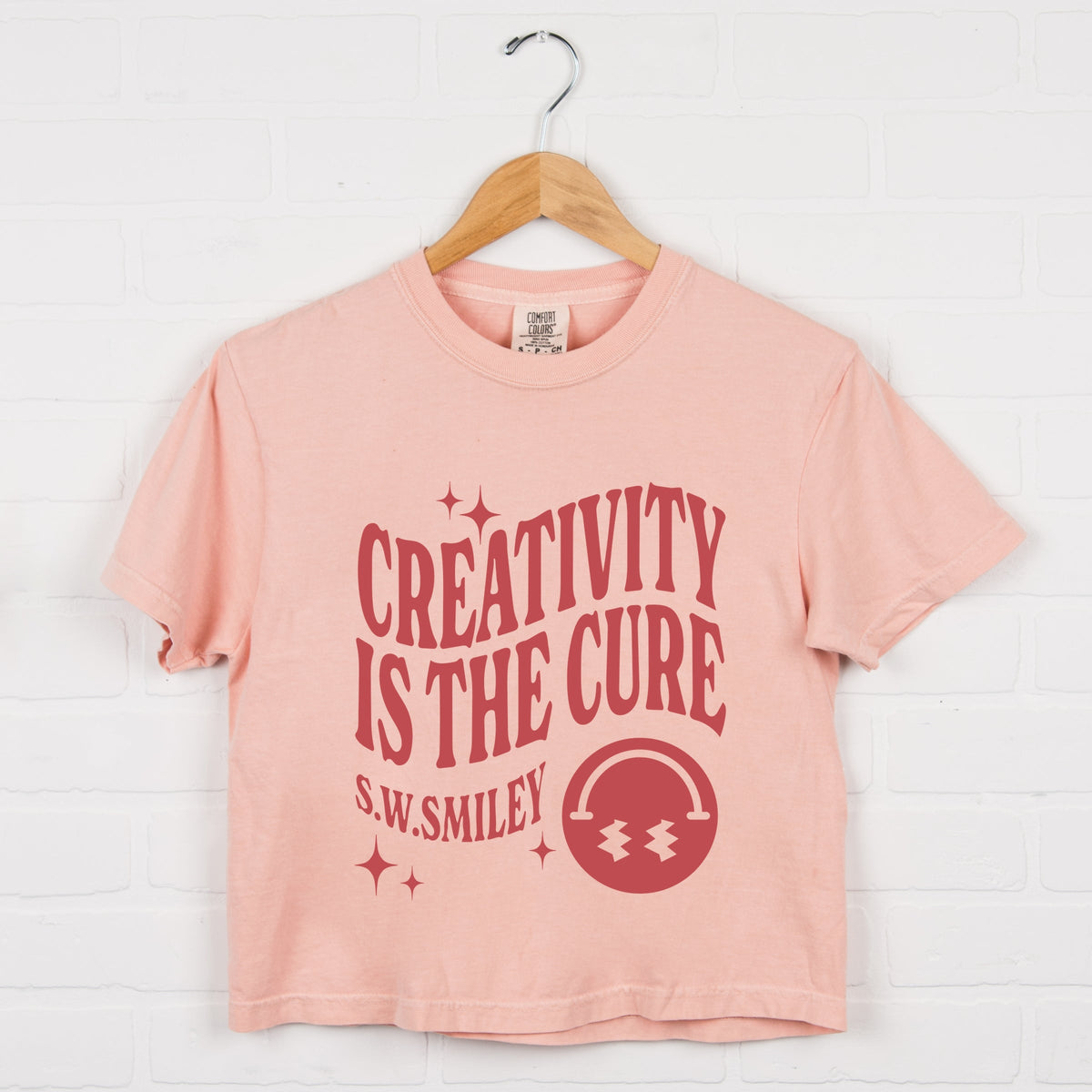 S.W.Smiley Creativity Is The Cure - Women's Boxy Crop Top Graphic T-Shirt