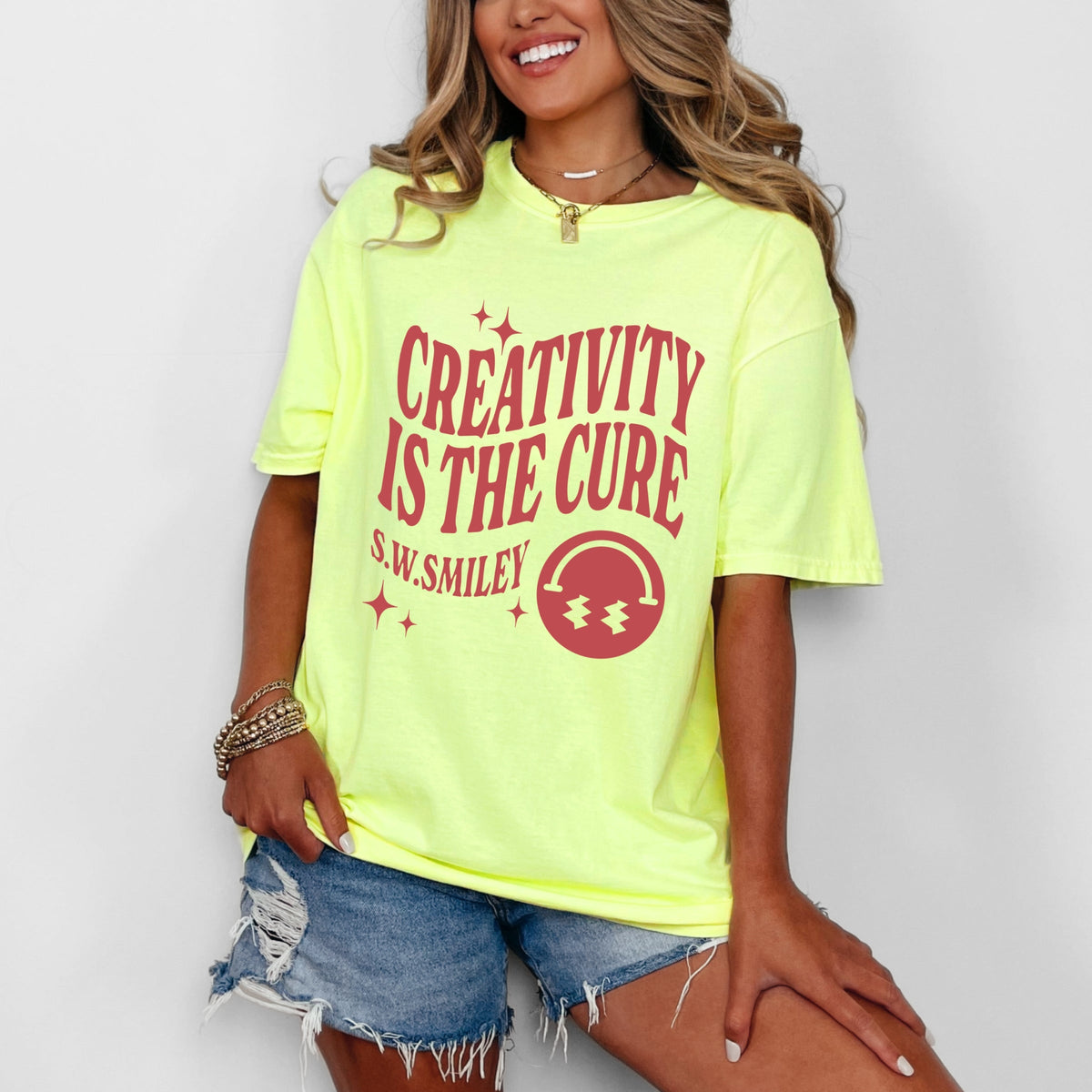 S.W.Smiley Creativity Is The Cure - Women's Garment Dyed Graphic T-Shirt