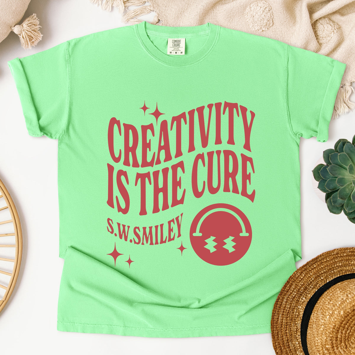 S.W.Smiley Creativity Is The Cure - Women's Garment Dyed Graphic T-Shirt