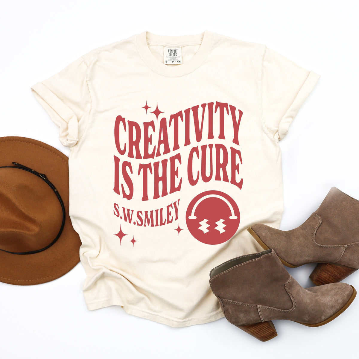 S.W.Smiley Creativity Is The Cure - Women's Garment Dyed Graphic T-Shirt