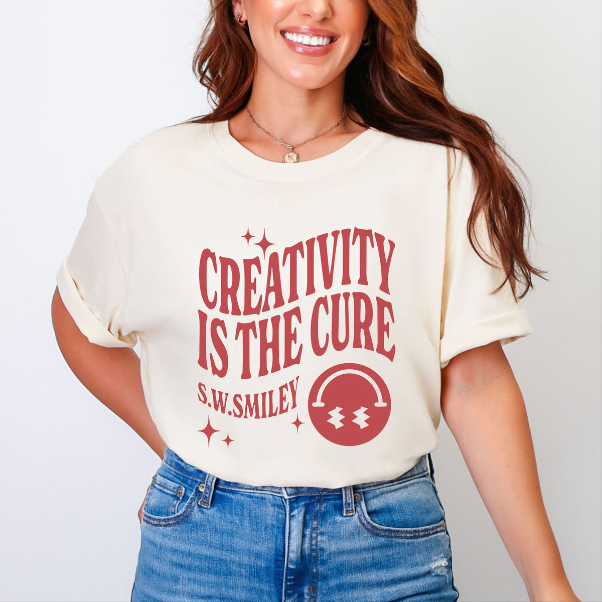 S.W.Smiley Creativity Is The Cure - Women's Garment Dyed Graphic T-Shirt